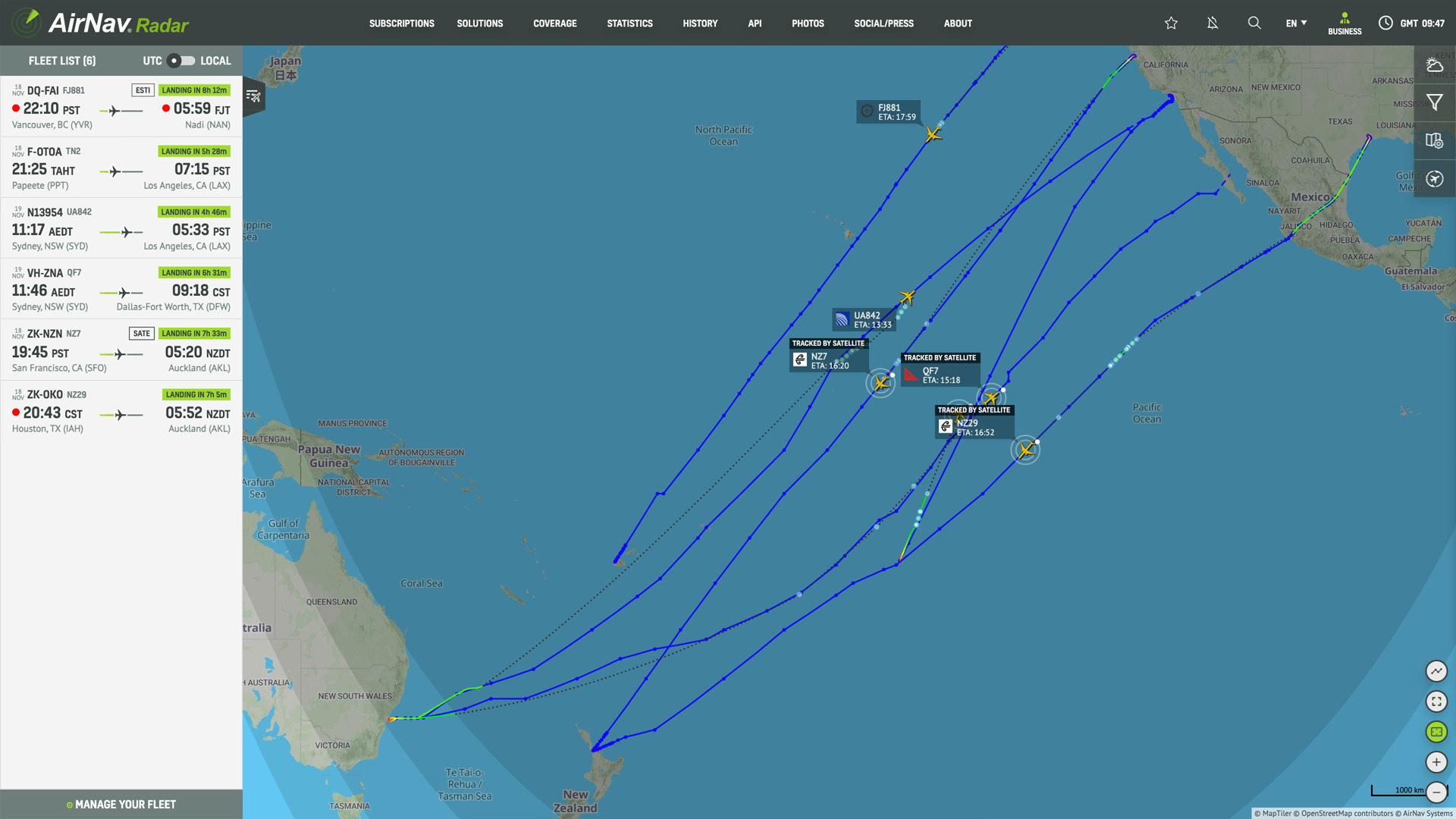 ADS-B flight tracking display