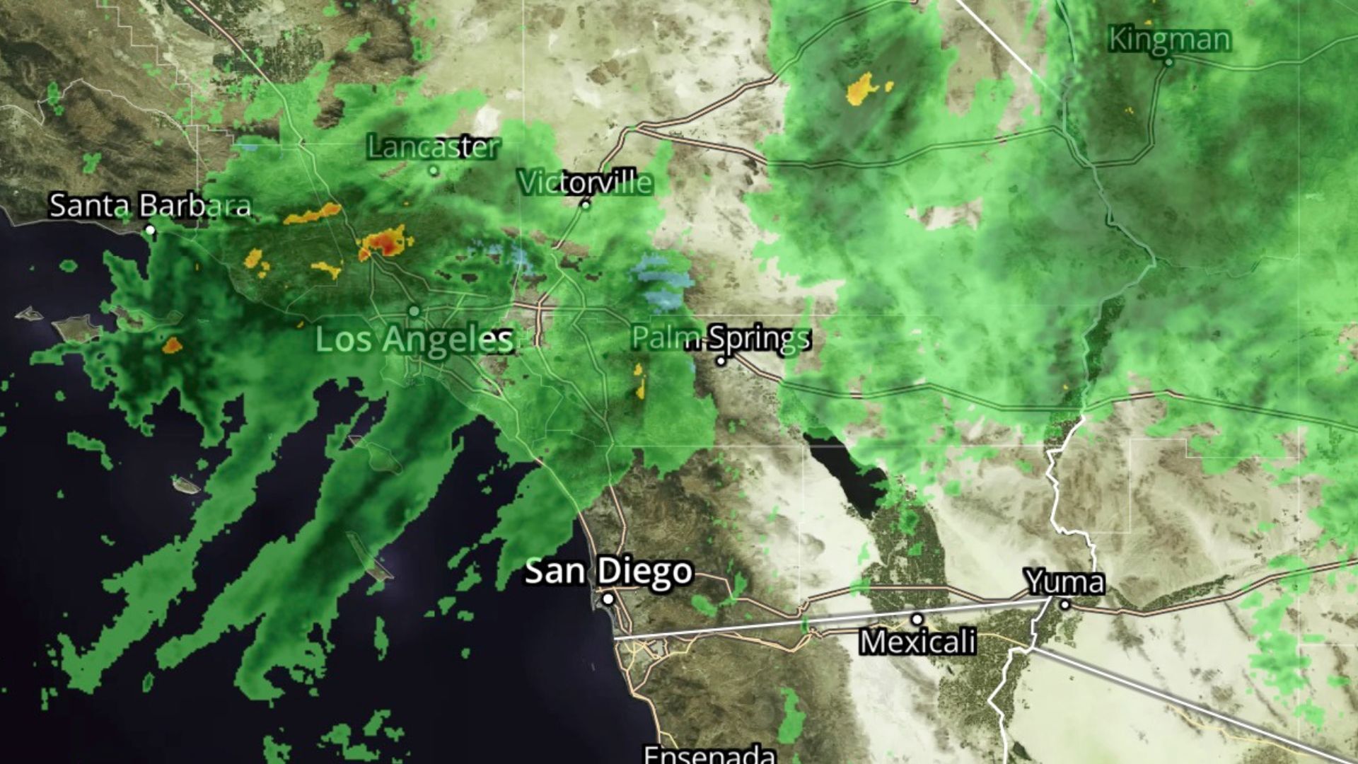 Weather radar map showing storm systems